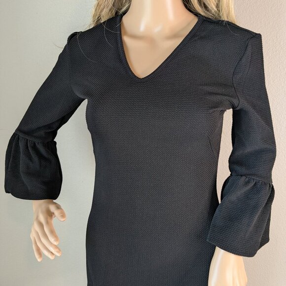 Romeo & Juliet Couture Sheath Dress Small Black Stretch V-Neck Bell Sleeve - Picture 7 of 16